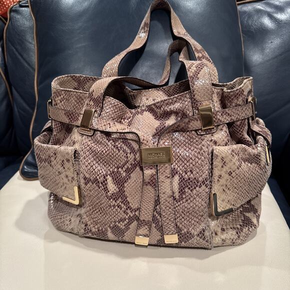 Michael Kors Large Leather Bag Tan Snakeskin Embossed Soft Leather